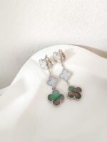 [Eternal Jewelry]CLOVER 3 MOTIFS CHALCEDONY DARK MOP SILVER EARRINGS - Image 5