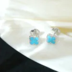 [Eternal Jewelry]CLOVER MINI 9.5MM ONYX STUD EARRINGS SILVER - Image 2