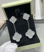 [Eternal Jewelry]CLOVER 2 MOTIFS DIAMOND PAVED SILVER EARRINGS - Image 2