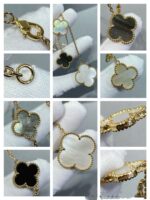 [Eternal Jewelry]CLOVER 6 MOTIF MOP ONYX GOLD NECKLACE - Image 9