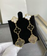 [Eternal Jewelry]CLOVER 3 MOTIF MOP ONYX DARK MOP PINK GOLD EARRINGS - Image 5