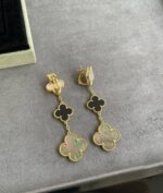 [Eternal Jewelry]CLOVER 3 MOTIF MOP ONYX DARK MOP PINK GOLD EARRINGS - Image 8