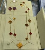 [Eternal Jewelry]CLOVER 16 MOTIF CARNELIAN TIGER EYE ROSE GOLD NECKLACE - Image 4
