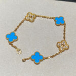 [Eternal Jewelry]CLOVER 5 MOTIF BLUE CHALCEDONY DIAMOND GOLD BRACELET - Image 2