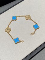[Eternal Jewelry]CLOVER 5 MOTIF BLUE CHALCEDONY DIAMOND GOLD BRACELET - Image 6