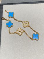 [Eternal Jewelry]CLOVER 5 MOTIF BLUE CHALCEDONY DIAMOND GOLD BRACELET - Image 8