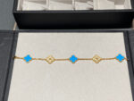 [Eternal Jewelry]CLOVER 5 MOTIF BLUE CHALCEDONY DIAMOND GOLD BRACELET - Image 9