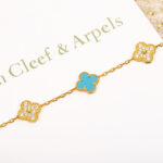 [Eternal Jewelry]CLOVER 5 MOTIF TURQUOISE DIAMOND GOLD BRACELET - Image 3