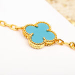 [Eternal Jewelry]CLOVER 5 MOTIF TURQUOISE DIAMOND GOLD BRACELET - Image 4