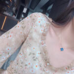 [Eternal Jewelry]CLOVER 15MM DIAMOND AND BLUE AGATE NECKLACE - Image 8