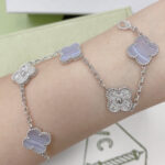 [Eternal Jewelry]CLOVER  5 MOTIF DIAMOND PURPLE CHALCEDONY BRACELET SILVER - Image 9