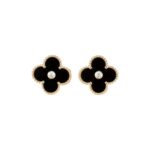 [Eternal Jewelry]CLOVER MEDIUM 1 MOTIFS ONYX DIAMOND EARRINGS