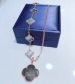 [Eternal Jewelry]COMBINED BRACELET 5 MOTIFS AND NECKLACE DARK MOP ROSE GOLD - Image 3