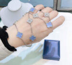 [Eternal Jewelry]CLOVER 10 MOTIFS CHALCEDONY DIAMONDS SILVER NECKLACE - Image 7