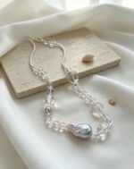 Luminous Drift | Baroque Pearl & Clear Quartz Statement Necklace