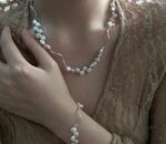 Soft Mist Geometric Wave Baroque Pearl Necklace
