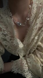 Luminous Drift | Baroque Pearl & Clear Quartz Statement Necklace - Image 6