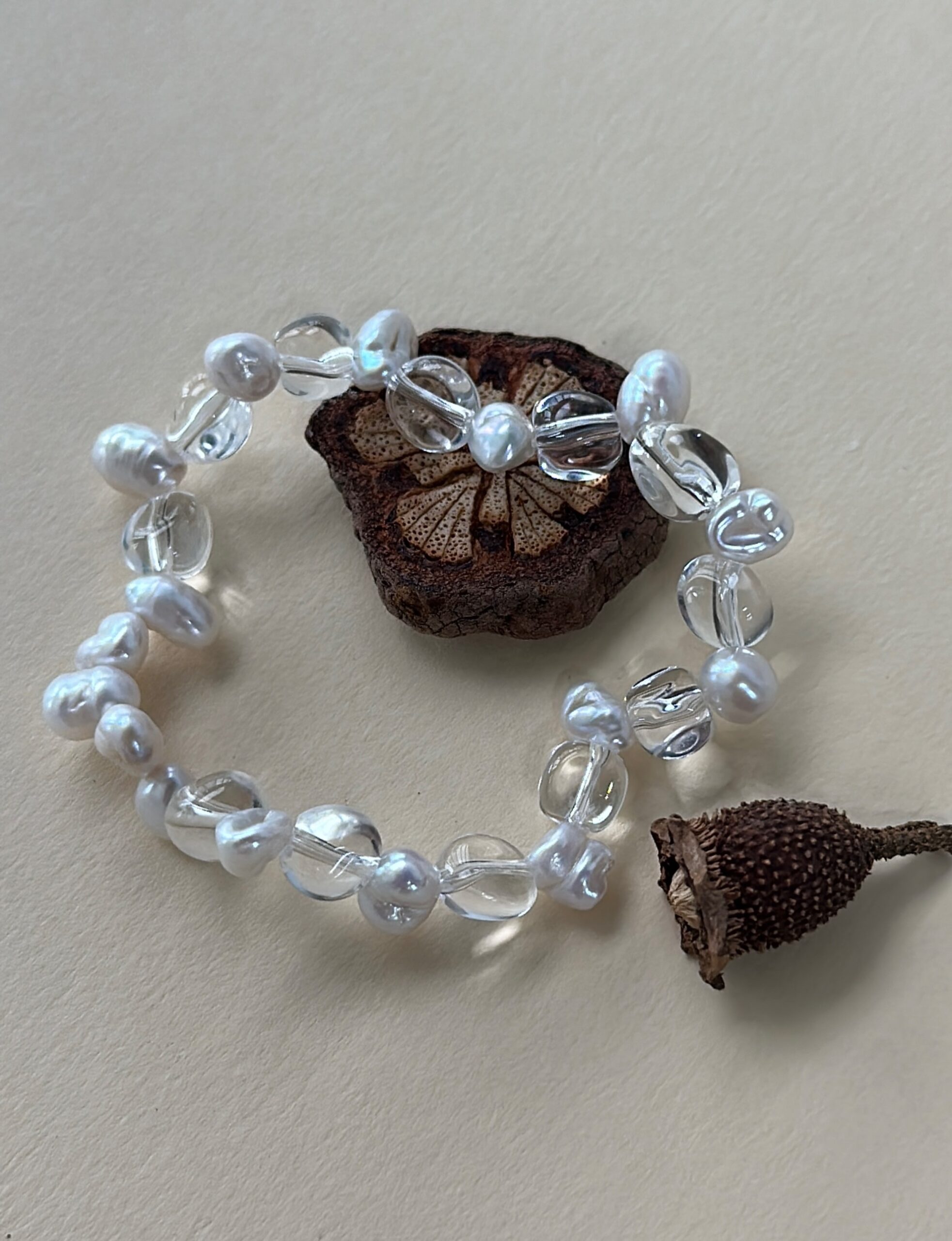 2222 Floating Light | White Crystal Baroque Pearl Bracelet - Image 1