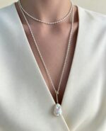 Soft Mist Keshi Y Necklace