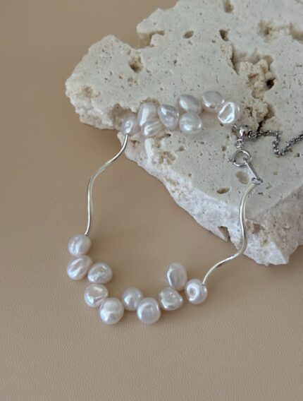 Soft Haze Collection | Geometric Wave Baroque Pearl Bracelet