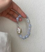 Deep Sea Baroque Pearl Blue Lace Agate Bracelet - Image 5