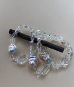 Luminous Drift | Iridescent Baroque Pearl & Clear Quartz Bracelet - Image 5