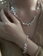 Soft Haze Collection | Geometric Wave Baroque Pearl Bracelet - Image 5