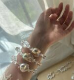 Luminous Drift | Iridescent Baroque Pearl & Clear Quartz Bracelet - Image 6