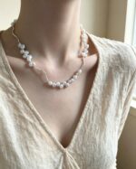 Soft Mist Geometric Wave Baroque Pearl Necklace - Image 8
